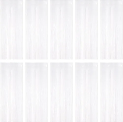 Miniatura 29 de Paquete de 5 cortinas de papel de aluminio negro de 3.2 x 9.8 pies, cortinas de oropel metálico con flecos, telón de fondo para cabina de fotos
