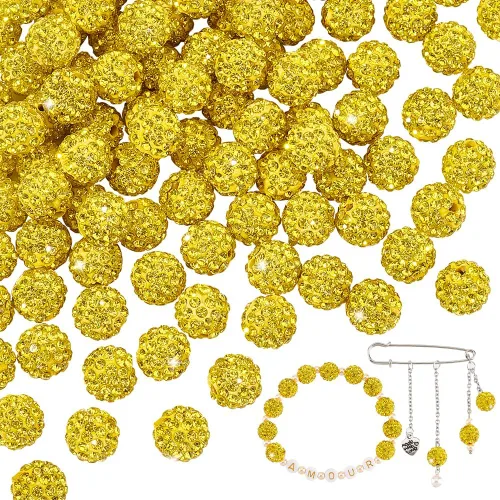 Miniatura 24 de Pandahall - Bolas de arcilla de 10 mm, tipo discoteca con 100 unidades, cuentas de polímero de arcilla con diamantes de imitación, creaciones Azul