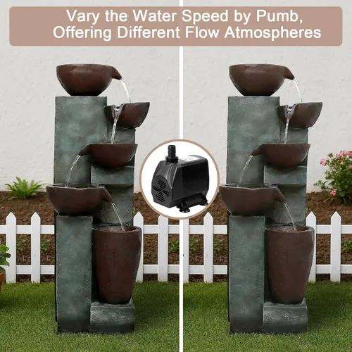 Miniatura 6 de Naturefalls Fuente de agua y cascadas para exteriores de 39.7 pulgadas de alto, fuente de jardín grande con luces LED, 5 niveles en cascada, fuentes
