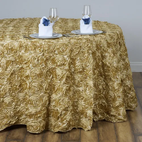 BalsaCircle Mantel redondo con rosetas elevadas de satén champán de 132 pulgadas, para bodas, fiestas, comedor