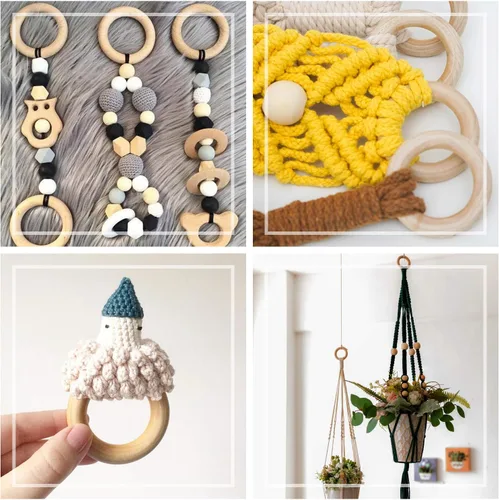 Miniatura 7 de 15 anillos de madera de macramé, anillos de madera maciza sin terminar naturales para conectores colgantes de manualidades (2.165 in)
