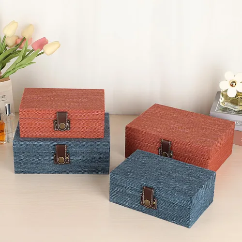 Miniatura 8 de Hipiwe Caja del cofre del tesoro, caja de joyería decorativa de madera con cierre, caja de recuerdos, caja rectangular organizadora de joyas, caja