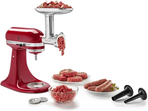 Miniatura 2 de KitchenAid Juego de rodillos y cortador de pasta de 3 piezas, accesorio de metal plateado y molinillo de alimentos KSMMGA, plateado