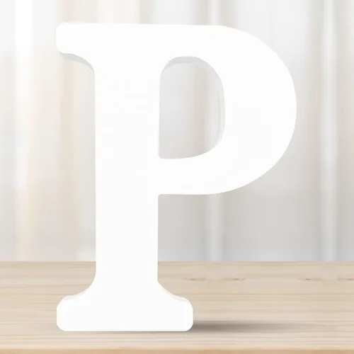 Miniatura 8 de Letras de madera blancas 3D de 6 pulgadas, letra de pared del alfabeto de madera para decoración de pared, manualidades de madera, letras de pie