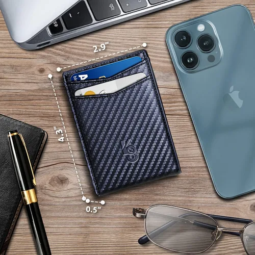 Miniatura 5 de KEMISANT Billetera para hombre para Airtag o uso estándar, cartera delgada con bolsillo frontal con 11 tarjetas con bloqueo RFID, sin agujeros