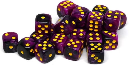 Miniatura 15 de Paquete de 25 dados D6 de 0.472 pulgadas, colección a juego de 6 dados con pipas (granito amarillo y negro)