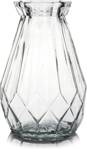 Miniatura 7 de Enova Floral Jarrón de vidrio acanalado transparente para flores, 4.0 pulgadas de ancho y 8.0 pulgadas de alto, florero de flores para ramo, moderno