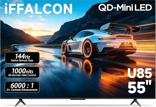 iFFALCON Televisor inteligente Google Smart TV, Serie U85 de 55 pulgadas, QD-Mini LED 4K UHD - QLED, HDR 1000 nits, contraste 6000:1, modo de juego