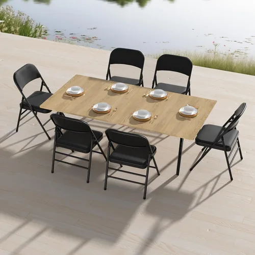 Miniatura 2 de Paquete de 4 sillas plegables negras con cojín acolchado de tela, juego de sillas de comedor de tela, sillas plegables apilables portátiles