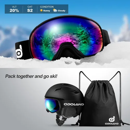 Miniatura 4 de Odoland - Juego de casco de esquí y gafas, gafas de casco de snowboard para hombres, mujeres y jóvenes - Equipo a prueba de golpes y viento