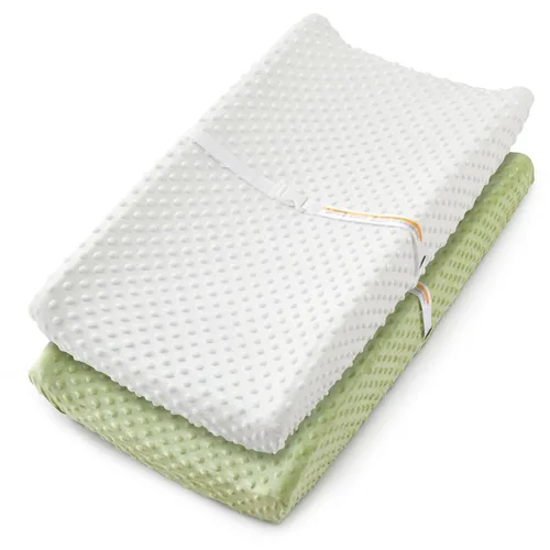 Miniatura 12 de Homiest Paquete de 2 fundas para cambiador, sábanas blancas y beige, tela de vellón ultra suave, tela de lunares minky, funda transpirable y cómoda