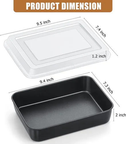 Miniatura 2 de E-far Bandeja para hornear con tapa, 9.4 x 7.3 x 2 pulgadas, antiadherente, rectangular, de acero inoxidable, para horno tostador, utensilios