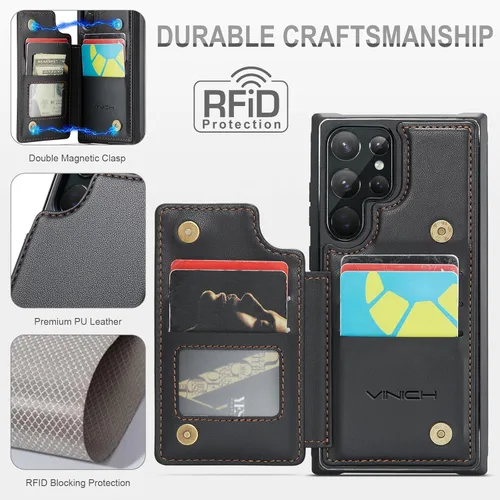 Miniatura 2 de Vinich Funda tipo cartera para Samsung Galaxy S22 Ultra con tarjetero y ranuras de crédito con bloqueo RFID, función atril, a prueba de golpes