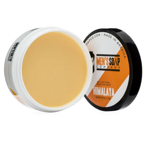 Men's Soap Company Jabón de afeitar Tarro de afeitado Himalaya de 4 onzas. Fabricado con ingredientes naturales veganos. Incluye manteca de karité,