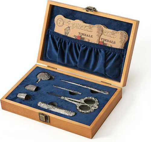 Miniatura 2 de Kit de tijeras de bordado vintage, regalo de Navidad para profesionales de costura, kit de costura antiguo europeo, herramientas de costura Plata