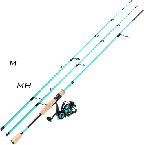 Miniatura 8 de Sougayilang Combo de caña de pescar y carrete, caña de pescar mediana con carrete giratorio, combo de baitcaster, mango de superpolímero A: Azul
