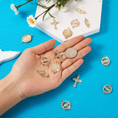 Miniatura 6 de Pandahall - 36 piezas de diamantes de imitación de aleación religiosa con cruz religiosa, dijes de cruz religiosa, dije de crucifijo con medalla