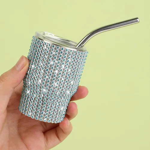 Miniatura 4 de INSTOME Vaso de Chupito Brillante de 3 oz - Mini Vasos con Incrustaciones de Pedrería con Pajitas, Brillo Similar a Diamante para Fiestas Glamorosas
