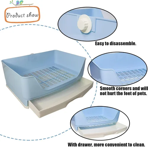 Miniatura 4 de kathson Caja de arena grande para conejo con cajón, entrenador de orinal para esquina inodoro más grande para mascotas, bandeja de arena con tapete