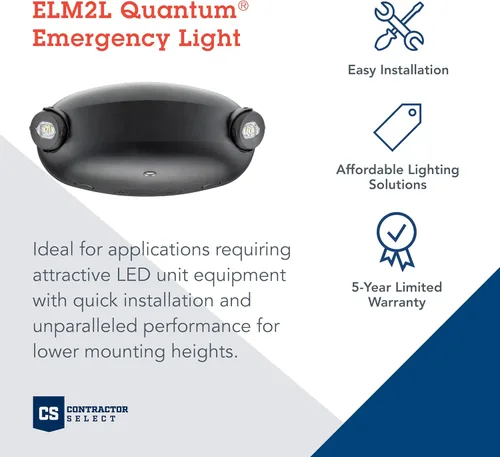 Miniatura 2 de Lithonia Lighting ELM2L B M12 Quantum - Luz de emergencia LED, prueba manual, 220 lúmenes, color negro