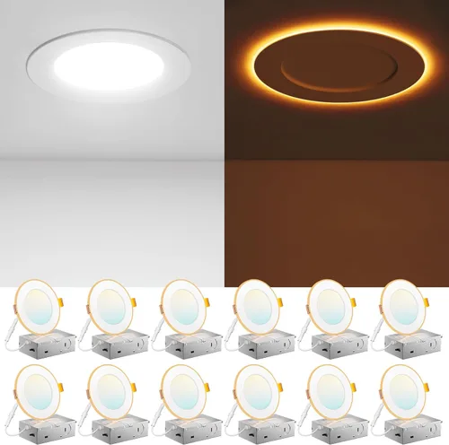 Miniatura 10 de Amico paquete de 12 luces de techo empotrables de 3 pulgadas, 5 CCT, con luz nocturna, 2700K/3000K/3500K/4000K/5000K seleccionables, iluminación