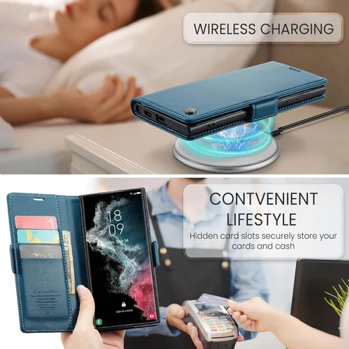 Miniatura 8 de QLTYPRI Funda tipo cartera para Samsung Galaxy S22 Ultra, funda magnética de piel sintética de alta calidad con bloqueo RFID, ranuras para tarjetas