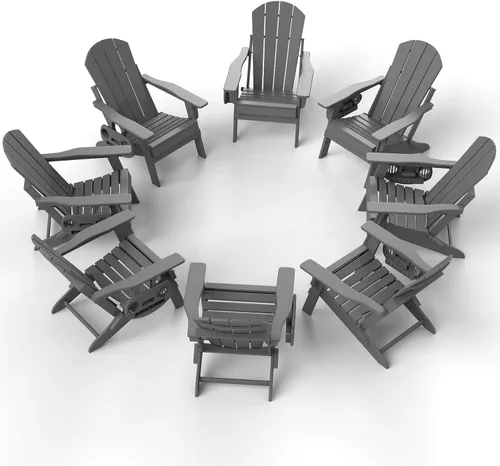 Miniatura 18 de NAVINE Juego de 4 sillas Adirondack ajustables con soporte para tazas, sillas para hoguera de polietileno de alta densidad para todo tipo de clima