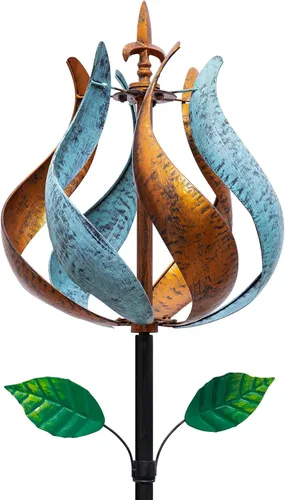 Molinillos de viento para exteriores, tulipán metálico con estaca para patio y jardín, ideas de decoración al aire libre para amantes del jardín (14