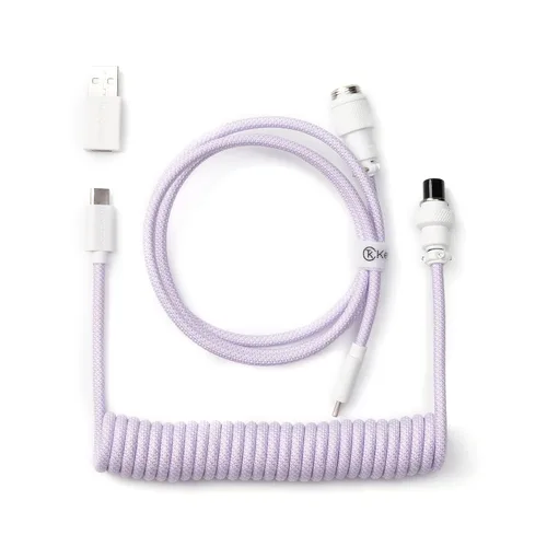Miniatura 4 de Cable USB-C en espiral personalizado Keychron con conector de aviador, color negro, conector metálico desmontable de 5 pines (GX12), adaptador