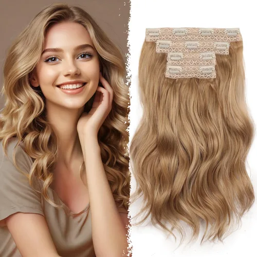 Miniatura 36 de 4 extensiones de cabello sintético con clip, extensiones de cabello rizado de 20 pulgadas de largo con clip (color: marrón medio)