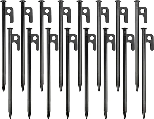 Paquete de 16 estacas de metal resistentes para tienda de campaña para camping, estacas de acero de 8 pulgadas, irrompibles e inflexibles