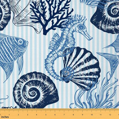 Miniatura 21 de jejeloiu Tela de Tapicería de Concha de Erizo de Mar por Yarda, Tela de Retapizado con Temática Marina Oceánica para Sillas, Tela Decorativa