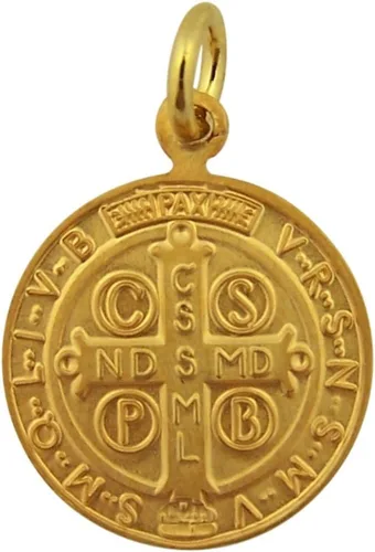 Miniatura 2 de Medalla de protección contra el mal de San Benito de plata de ley con revestimiento de oro de 16 quilates, 34 pulgadas