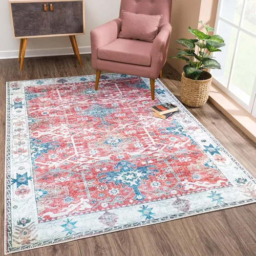 Miniatura 33 de Bloom Rugs - Alfombra lavable, antideslizante, de 1,83 x 2,74 m, color beige/blanco claro con borde tradicional, para sala de estar, dormitorio