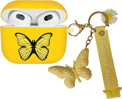 Miniatura 8 de Funda compatible con Airpods de 3ª generación 2021, bonita funda de silicona líquida de dibujos animados de mariposa 3D para niños y adolescentes