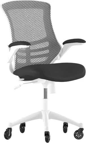 Miniatura 16 de Flash Furniture Kelista Silla de oficina ergonómica giratoria de malla negra con brazos abatibles y ruedas transparentes