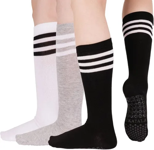 Miniatura 2 de Ekatala Yoga - Calcetines antideslizantes para yoga, pilates, barras, ballet (blancogrisnegro)