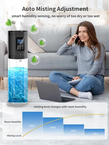 Miniatura 8 de Humidificadores de 8L para Dormitorio, 30dB Silencioso, Cobertura de 500 pies², Tiempo de Funcionamiento de 60H, Llenado Superior, Humidificador