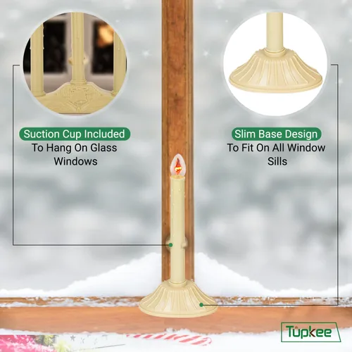 Miniatura 4 de Velas Candolier de Navidad para Ventana Tupkee – con Bombilla Parpadeante – Única para Interior - Vela Eléctrica Sin Llama para Ventana Candelabro 1