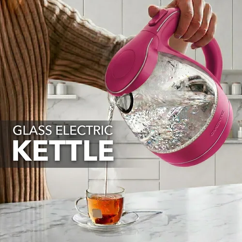 Miniatura 7 de OVENTE Hervidor Eléctrico, 1.5L de Vidrio de Borosilicato para Encimera, Calentador y Hervidor de Agua para Café o Té, Libre de BPA, Apagado Rosa
