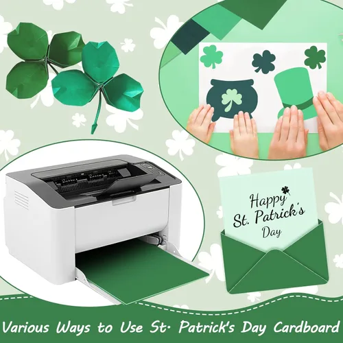 Miniatura 5 de JULBEAR 30 hojas de cartulina de colores del día de San Patricio 5 colores 180 g/m² 8.5x11 pulgadas, cartulina verde surtida para tarjetas DIY