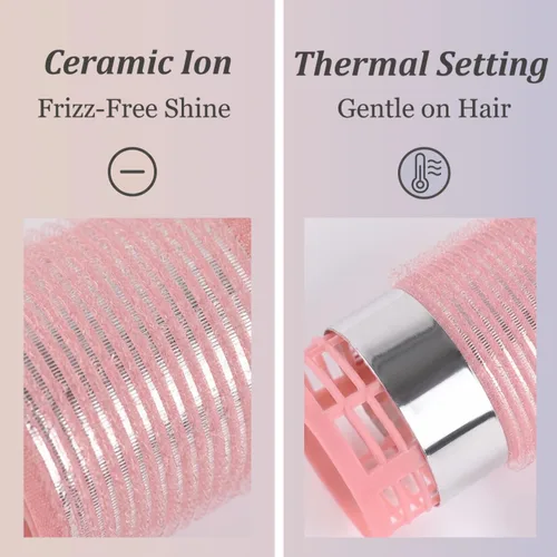 Miniatura 3 de 18 rodillos térmicos para el cabello, rizadores térmicos de cerámica para volumen de cabello largo, rulos de autoagarre jumbo para mujeres (rosa)