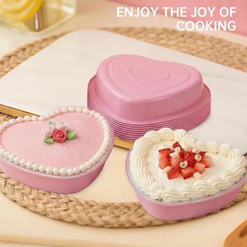 Miniatura 5 de Juego de 15 moldes para pasteles en forma de corazón con tapas, mini recipientes desechables de papel de aluminio para cupcakes de 22.7 onzas