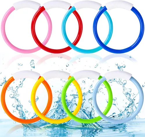 Vellibring 8 piezas de juguetes de natación de buceo en la piscina, coloridos juguetes de entrenamiento subacuático hundimiento lanzando anillos de