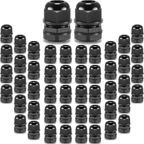 Miniatura 15 de QILIPSU Prensaestopas de nailon NPT de 1/2, impermeable, IP68 ajustable, para cable de 0.236-0.472 in de diámetro (1/2 NPT, 12 unidades)