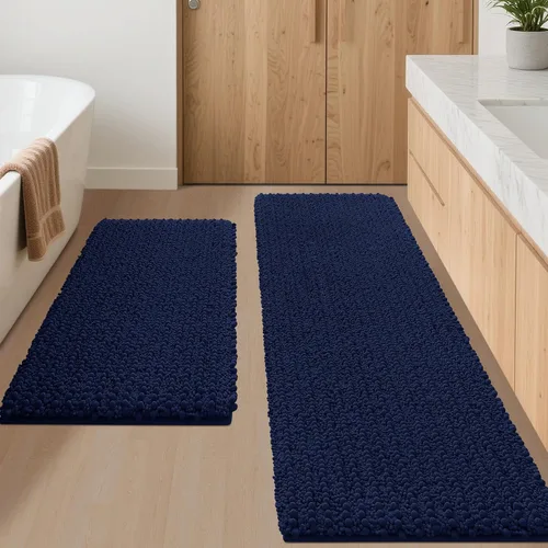 Miniatura 26 de ACCUMTEK - Juego de 2 alfombras de baño de lujo en color beige de 32"x20"+24"x17", alfombras de baño ultra suaves y gruesas absorbentes, alfombra