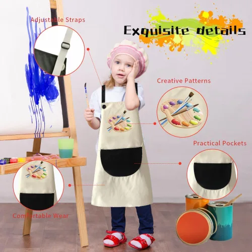 Miniatura 3 de Delantal para niños, paquete de 2 delantales de pintura para niños y niñas, delantales para niños, pintura, cocina, horneado, arte y manualidades