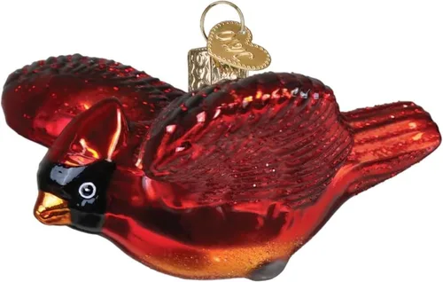 Miniatura 10 de Old World Christmas Mini adorno de cristal cardenal rojo soplado para árbol de Navidad, decoración navideña artesanal, colección de observadores