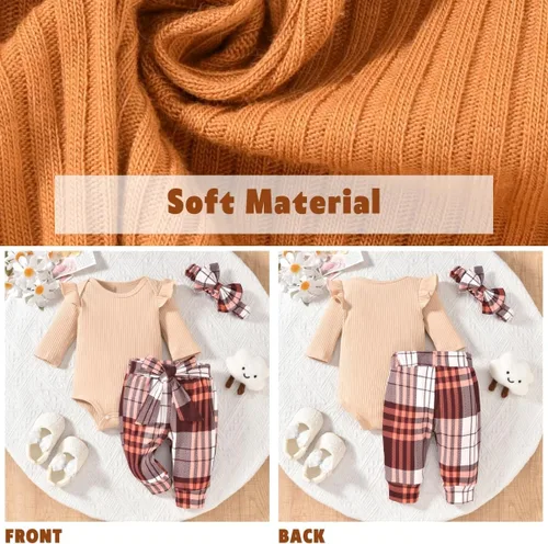 Miniatura 183 de Aalizzwell Conjunto de mameluco acanalado para bebé recién nacido prematuro para otoño e invierno