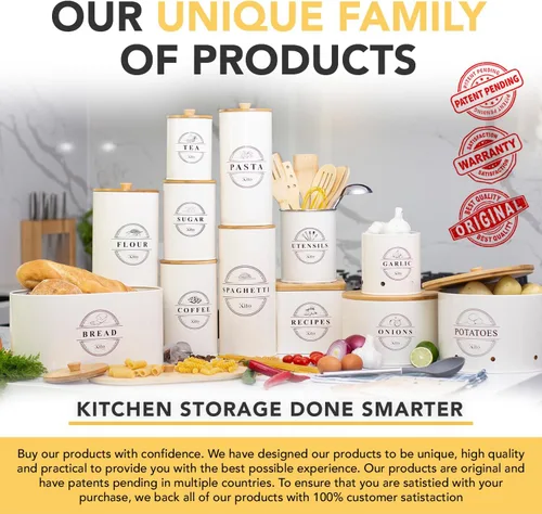 Miniatura 6 de Juego de recipientes Kito LIVING para almacenamiento y organización en encimera de cocina con tapas de bambú, contenedores para despensa